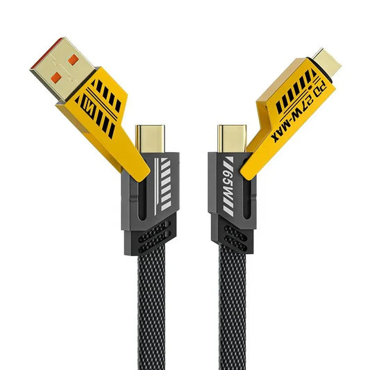 4-in-1 Fast Charging Cable – 65W USB-C, Lightning, USB-A | Braided, Universal Compatibility
